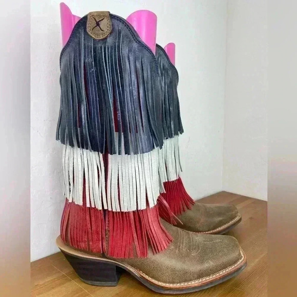Twisted X Ruff Stock VFW Fringe American Flag Cowboy Boot 6.5 B - Picture 1 of 11